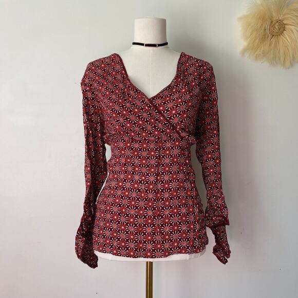 DCC Tops - DCC Womens Y2K Babydoll Top Size L Tie Back Flare Sleeve Whimsigoth Fairy Grunge